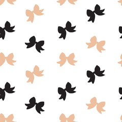 Vector seamless hand drawn pattern with bows. Ribbon decoration pattern for paper, textile, handmade decoration, scrap-booking, polygraphy, t-shirt, cards.