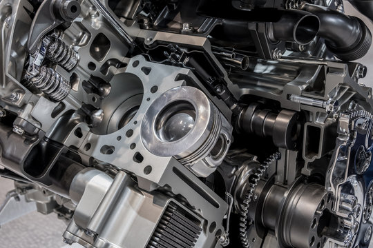 Cutaway of car powertrain