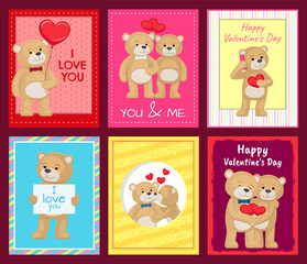 Bears on Festive Postcards for Valentines Day