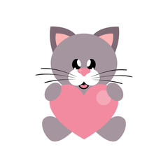 cartoon cute cat sitting with heart