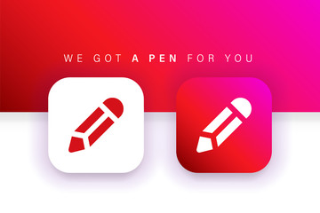 Pen Icon. Square contained. Use for education, office, application, brand logo, ux/ui, poster or banner. Red design.