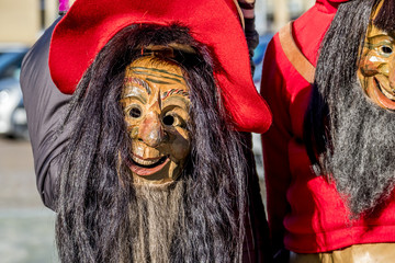 Close-up of two traditional Fasching ,carnical, masks in Germany