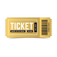 Vector golden ticket isolated on white background. Luxury, premium design. Icon picture for website. Cinema, theatre,  concert, movie, performance, party, event, festival design ticket template. - 193002730