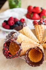 Dark Chocolate-Dipped Waffle Cones