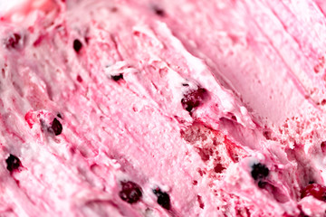 Strawberry ice cream texture. Summer food concept, copy space, top view. Sweet yogurt dessert or berries ice-cream background.