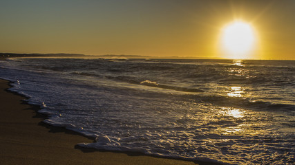 Naklejka premium Sun rise at Punta Negra beach in Uruguay
