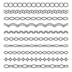 Set of vector borders art dividers in geometrical style. Borders for the text, invitation cards, various printing editions. Seamless horizontal patterns.