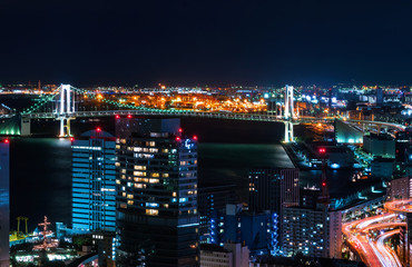 Fototapeta na wymiar Aerial view of Tokyo Bay in Japan at night