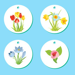 Set of labels with spring april flowers for Easter