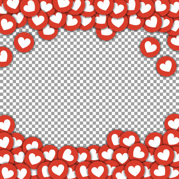 Like icons border,frame with scattered stickers cut paper hearts