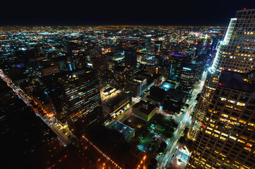 Fototapeta na wymiar Aerial view of Downtown Los Angeles, CA at night