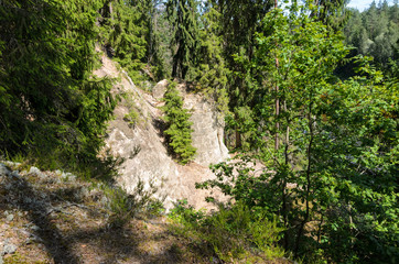 The white sandstone outcrops. Sietiniezis Rock, Latvia. - 193005937