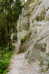 The white sandstone outcrops. Sietiniezis Rock, Latvia. - 193005972