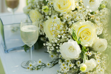 Clear glass with sand inside in sand wedding ceremony