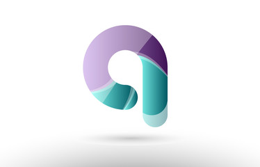 3d letter q green purple alphabet logo icon company design