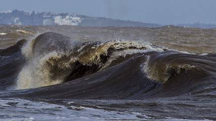 Big waves in storm in Uruguay coastal area.