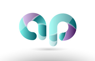 3d letter ap a p green purple alphabet logo icon company design