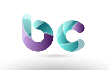 3d letter bc b c green purple alphabet logo icon company design