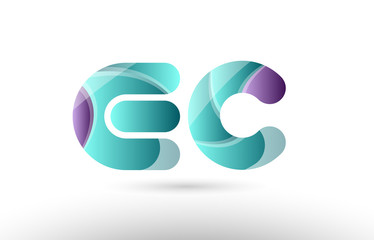 3d letter ec e c green purple alphabet logo icon company design