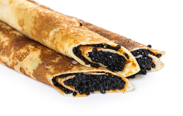 pancakes with black caviar