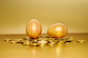 Gold coins and golden eggs, the concept of financial growth