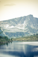 Beautiful mountain lake in the rocky summer day