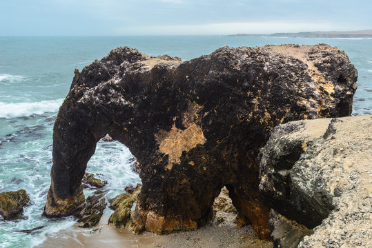 Rocky formation known as The Elephant at San Juan de Marcona, Peru