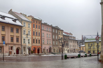 street in old medieval town of Krakow, Poland
