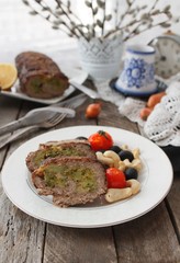 Meatloaf with broccoli and cheese