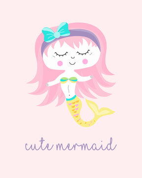 Cute Mermaid character in hand drawn style.  For you design.