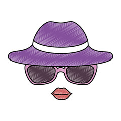 elegant female hat with glasses and lips vector illustration design