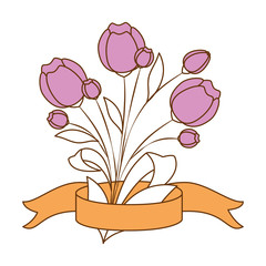 beautiful roses with ribbon decorative icon vector illustration design