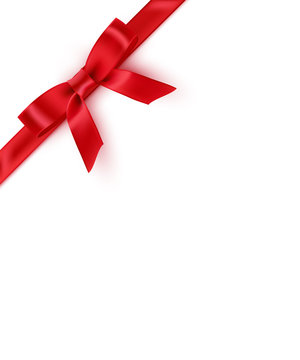 Red bow and ribbon. Vector realistic design template.