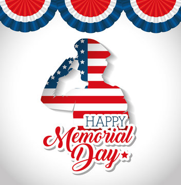 Happy Memorial Day Soldier Silhouette Vector Illustration Design