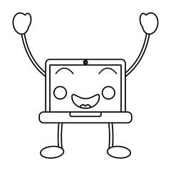 laptop computer kawaii character device vector illustration outline image