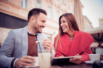 Couple having a cup of coffee on a date