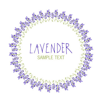 Lavender flower wreath. Logo design. Text hand drawn.