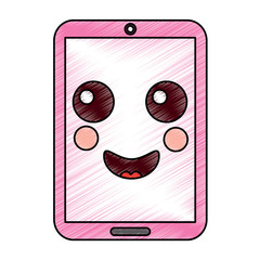 cellphone happy emoji icon image vector illustration design 
