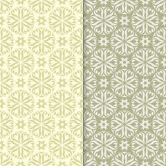 Olive green set of floral seamless patterns
