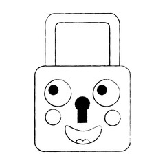safety lock happy emoji icon image vector illustration design  black sketch line