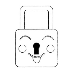 safety lock happy emoji icon image vector illustration design  black sketch line