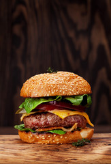 Tasty grilled home made burger - obrazy, fototapety, plakaty