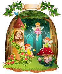 Four fairies flying in the forest