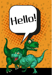 Two T-Rex saying hello on poster