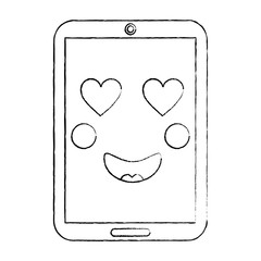 cellphone heart eyes emoji icon image vector illustration design  black sketch line