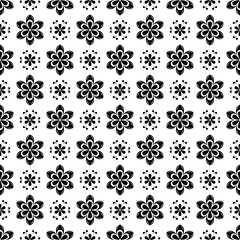 Black floral seamless pattern on white background