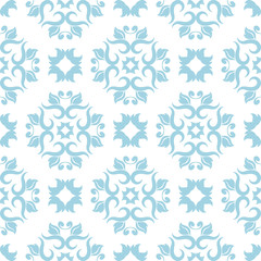 Blue floral seamless pattern on white background