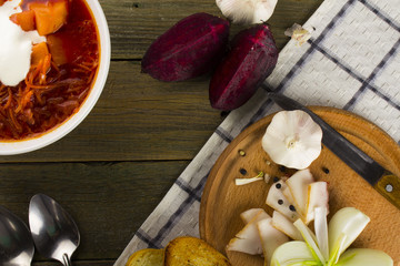 plate with a winter soup-borscht