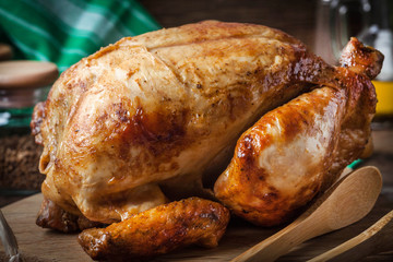 Whole roasted chicken.