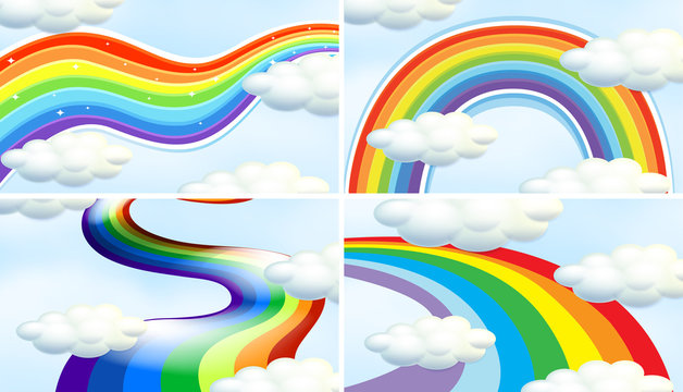 Four background scene with different patterns of rainbow